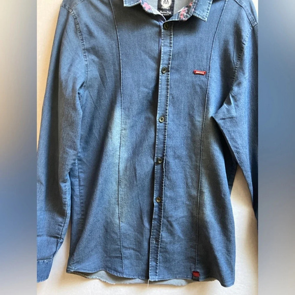 Massimo Dutti Slim Fit denim button shirt floral collar Sz XXL - Picture 5 of 9
